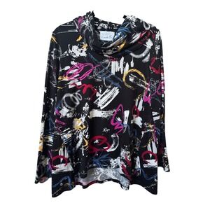 Compli K Top Abstract Graffiti Cowl Neck Side Button Womens L Made Canada